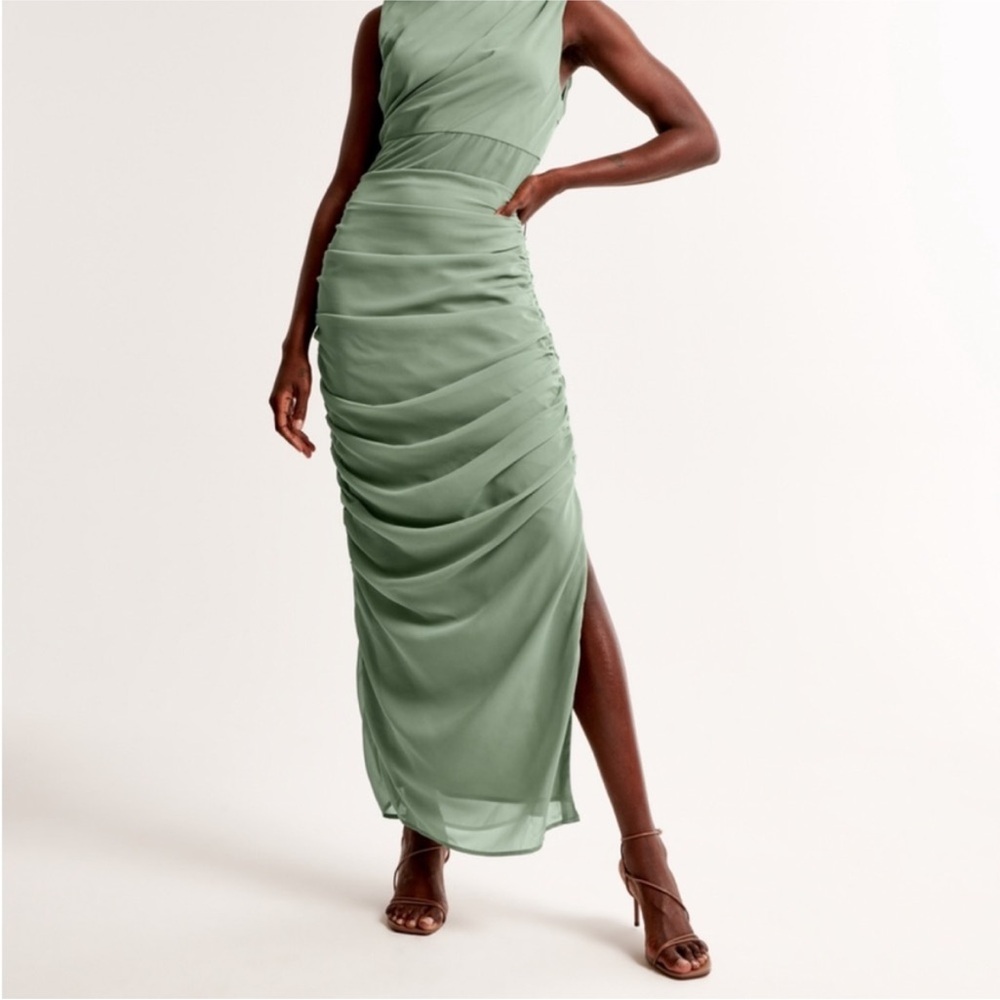NWT Abercrombie & Fitch A&F Draped Sheer Waist Maxi Dress Green XS